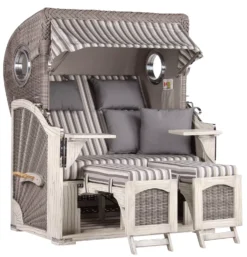 Strandkorb Amrum Mahagoni Washed Grey PE Koboo Grey Dessin 545