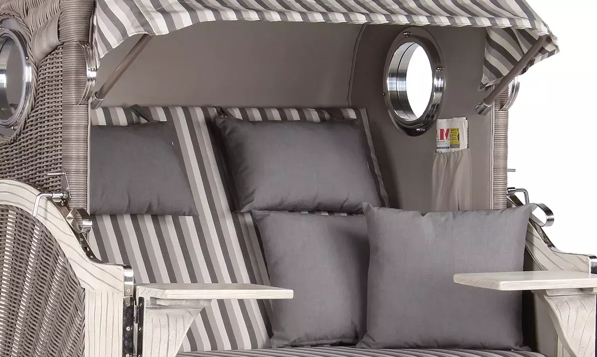 Strandkorb Amrum Mahagoni Washed Grey PE Koboo Grey Dessin 545 4 Strandkorb Amrum Mahagoni Washed Grey PE Koboo Grey Dessin 545 – Bild 2