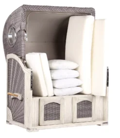 Strandkorb Amrum Mahagoni Washed Grey PE Koboo Grey Dessin 500 -Schemel Shop strandkorb amrum mahagoni washed grey pe koboo grey polster 5