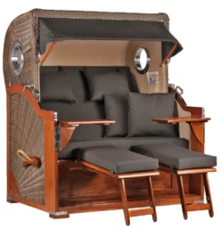 Strandkorb Norderney Mahagoni Bullauge PE Grey Dessin 548