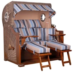 Strandkorb Norderney Mahagoni Bullauge PE Grey Dessin 580