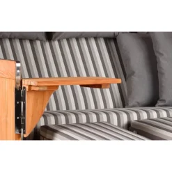 Strandkorb Norderney XXL Teak Bullauge PE Shell Dessin 545-KOMPLETTSET -Schemel Shop strandkorb dreisitzer teak bullauge pe shell dessin 545 2