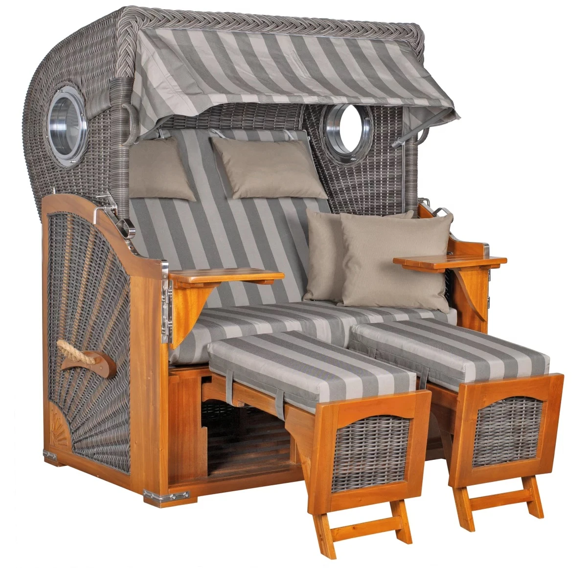 Strandkorb Komplettset Koos Mahagoni PE Grey Dessin Grau Gestreift 4 Strandkorb Komplettset Koos Mahagoni PE Grey Dessin Grau Gestreift – Bild 2