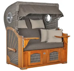 Strandkorb Komplettset Koos Mahagoni PE Grey Dessin Uni Grau -Schemel Shop strandkorb koos mahagoni pe grey dessin uni grau komplettset6