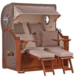 Strandkorb Norderney Mahagoni Bullauge PE Grey Dessin 510