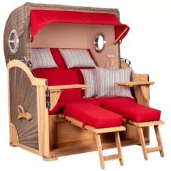 Strandkorb Norderney Teak Bullauge PE Grey Dessin 585