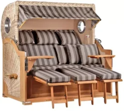 Strandkorb Norderney XXL Teak Bullauge PE Shell Dessin 537