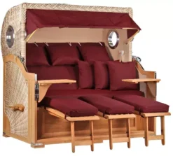 Strandkorb Norderney XXL Teak Bullauge PE Shell Dessin 550