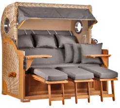 Strandkorb Norderney XXL Teak Bullauge PE Shell Dessin 551