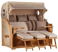 Strandkorb Norderney XXL Teak Bullauge PE Shell Dessin 510