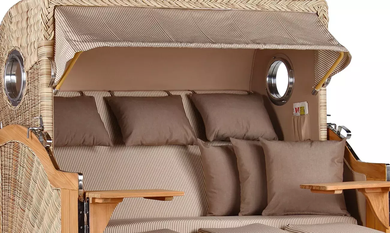 Strandkorb Norderney XXL Teak Bullauge PE Shell Dessin 510 4 Strandkorb Norderney XXL Teak Bullauge PE Shell Dessin 510 – Bild 2