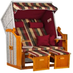 Strandkorb Baltic PE Weiß Dessin Burgund Grün