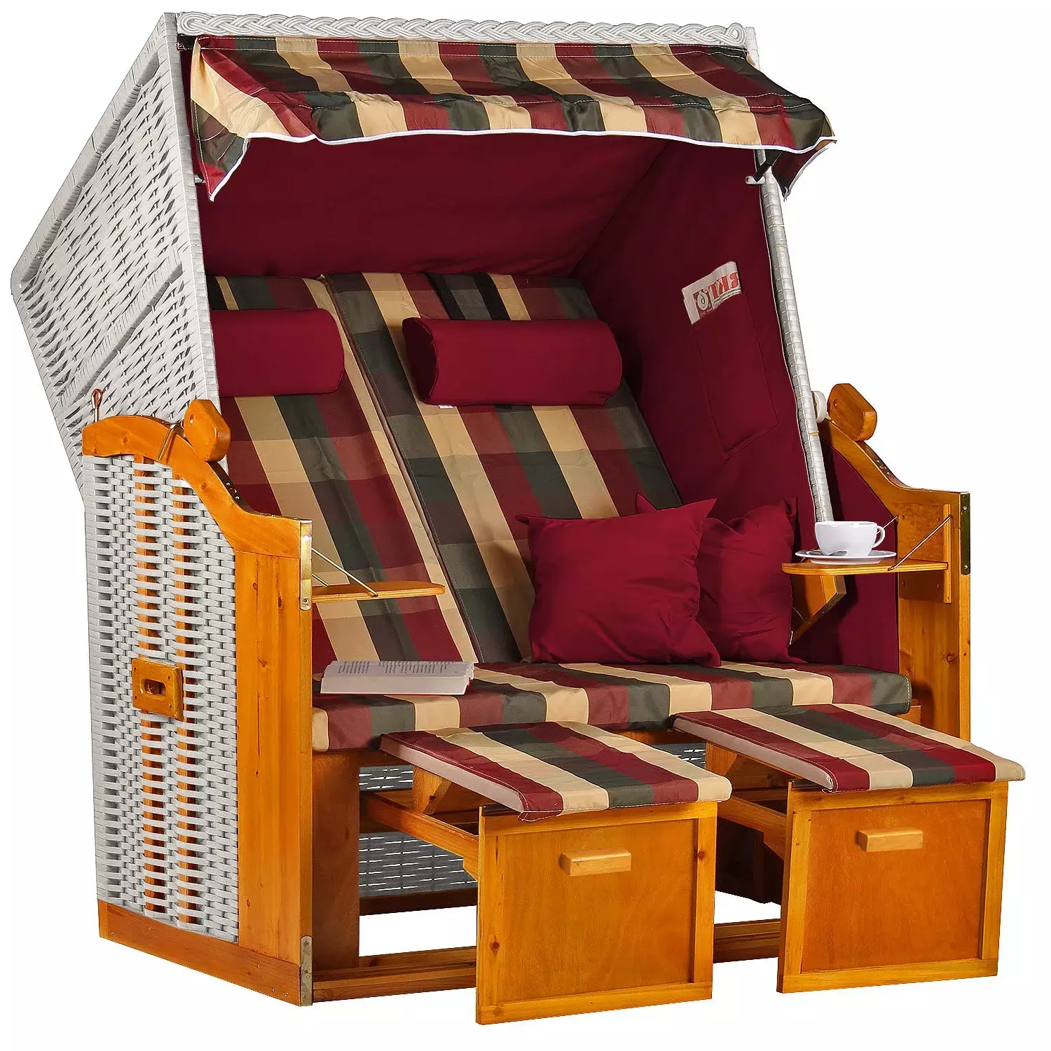 Strandkorb Baltic PE Weiß Dessin Burgund Grün 3 Strandkorb Baltic PE Weiß Dessin Burgund Grün