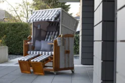 Strandkorb Baltic PE Weiß Dessin Anthrazit Braun -Schemel Shop strandkorb ostsee wacholder pe weiss dessin anthrazit braun7