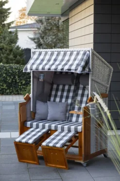 Strandkorb Baltic PE Weiß Dessin Anthrazit Braun -Schemel Shop strandkorb ostsee wacholder pe weiss dessin anthrazit braun8