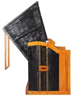 Strandkorb Baltic Dreisitzer PE Schwarz Dessin Grau Weiss -Schemel Shop strandkorb ostsee xxl pe schwarz geflecht