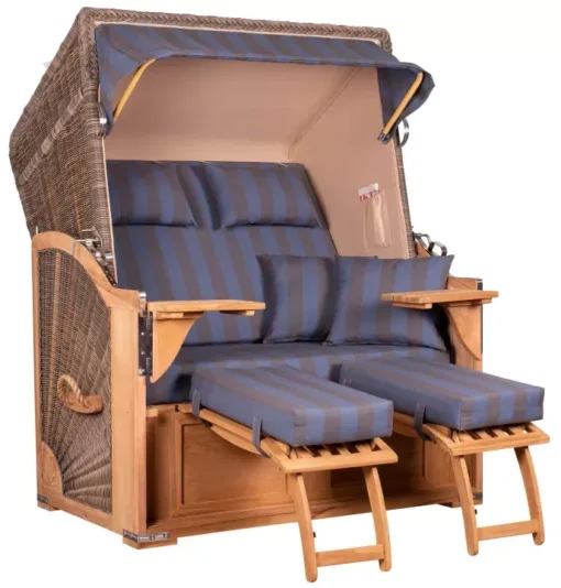 Strandkorb Spiekeroog Teak PE Grey Dessin 582 -Schemel Shop strandkorb spiekeroog teak pe grey dessin 582