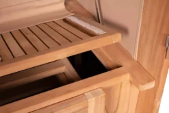 Strandkorb Amrum Teak PE Shell Dessin 582 -Schemel Shop strandkorb amrum sitzflaeche 3