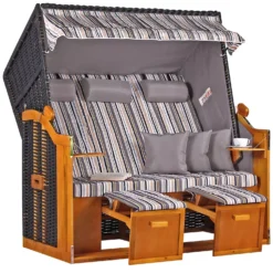 Strandkorb Baltic Dreisitzer PE Schwarz Dessin Oliv Grau