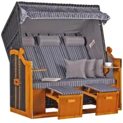 Strandkorb Baltic Dreisitzer PE Schwarz Dessin Royal Anthrazit