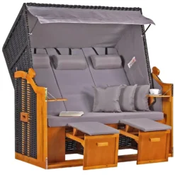 Strandkorb Baltic Dreisitzer PE Schwarz Dessin Uni Grau