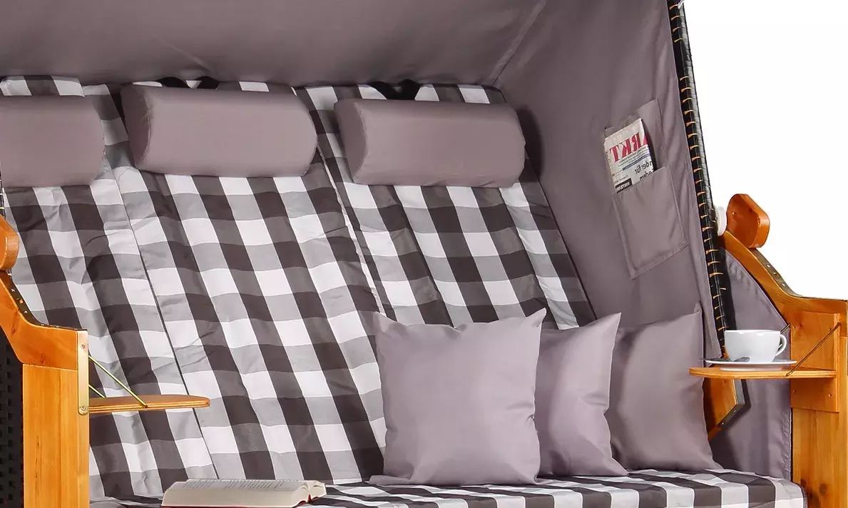 Strandkorb Baltic Dreisitzer PE Schwarz Dessin Grau Kariert 3 Strandkorb Baltic Dreisitzer PE Schwarz Dessin Grau Kariert – Bild 2