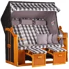 Strandkorb Baltic Dreisitzer PE Schwarz Dessin Grau Kariert -Schemel Shop strandkorb baltic dreisitzer pe grau kariert mp02305is0esczmqvdjt