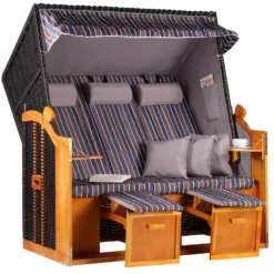 Strandkorb Baltic Dreisitzer PE Schwarz Dessin Anthrazit Braun