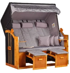 Strandkorb Baltic Dreisitzer PE Schwarz Dessin Royal Grau