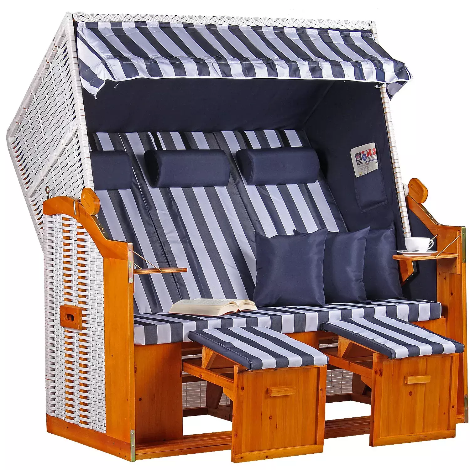 Strandkorb Baltic Dreisitzer PE Weiß Dessin Blau Weiß 3 Strandkorb Baltic Dreisitzer PE Weiß Dessin Blau Weiß