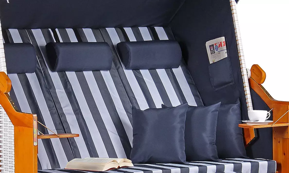 Strandkorb Baltic Dreisitzer PE Weiß Dessin Blau Weiß 4 Strandkorb Baltic Dreisitzer PE Weiß Dessin Blau Weiß – Bild 2