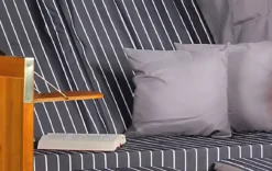 Strandkorb Baltic PE Schwarz Dessin Royal Anthrazit -Schemel Shop strandkorb baltic natur schwarz oliv grau royal sc00428 1