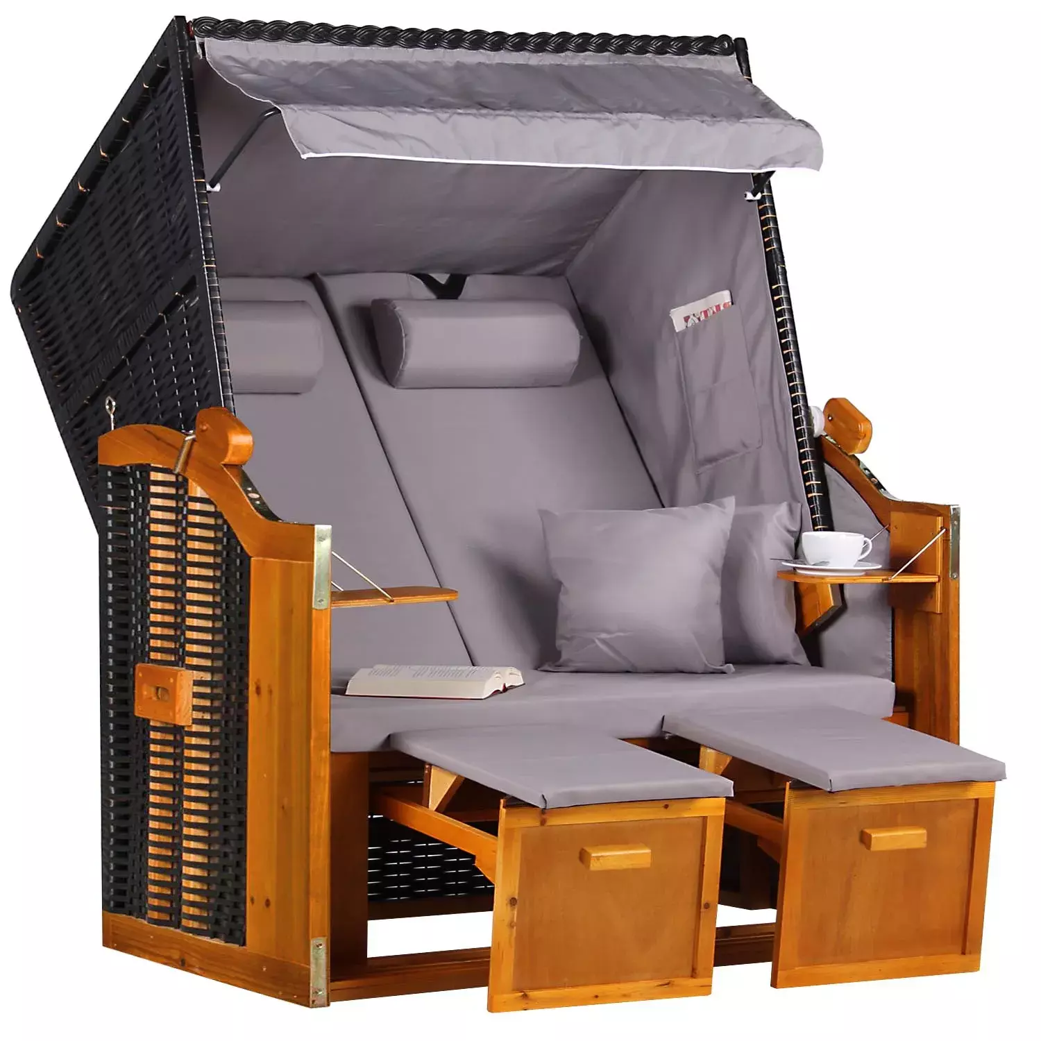 Strandkorb Baltic PE Schwarz Dessin Uni Grau 3 Strandkorb Baltic PE Schwarz Dessin Uni Grau