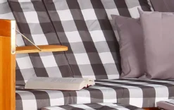 Strandkorb Baltic PE Schwarz Dessin Grau Kariert -Schemel Shop strandkorb baltic pe schwarz karo grau 02300 1