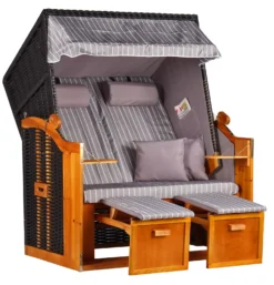 Strandkorb Baltic PE Schwarz Dessin Royal Grau