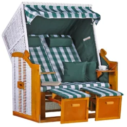 Strandkorb Baltic PE Weiß Dessin Karo Grün