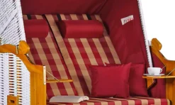 Strandkorb Baltic PE Weiß Dessin Karo Rot -Schemel Shop strandkorb baltic weiss dessin karo rot sc00457 2