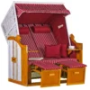 Strandkorb Baltic PE Weiß Dessin Royal Rot -Schemel Shop strandkorb baltic weiss dessin royal rot sc00458