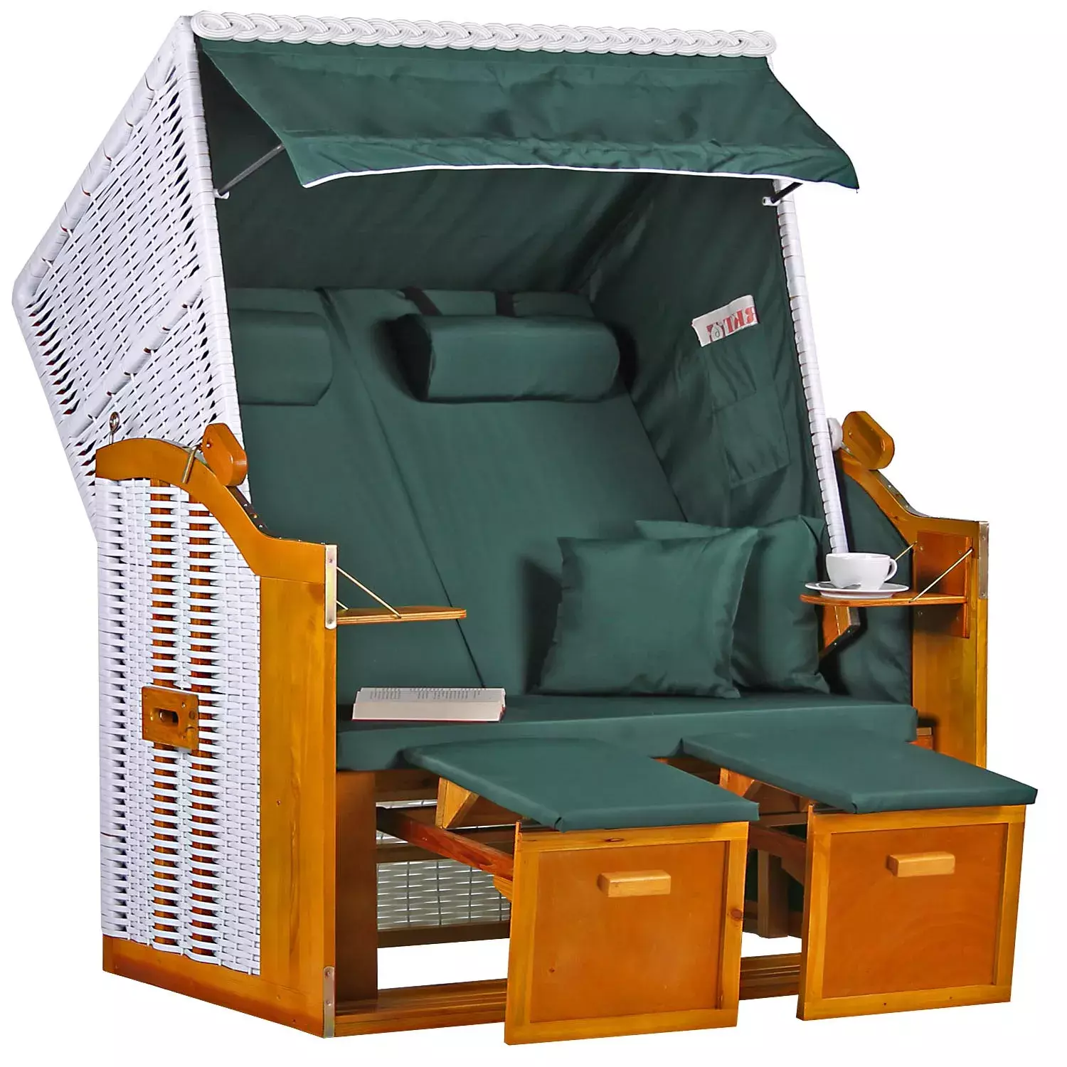 Strandkorb Baltic PE Weiß Dessin Uni Grün 3 Strandkorb Baltic PE Weiß Dessin Uni Grün