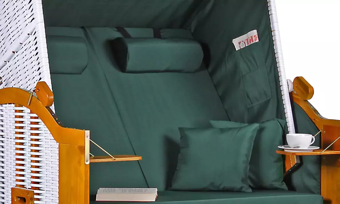 Strandkorb Baltic PE Weiß Dessin Uni Grün 4 Strandkorb Baltic PE Weiß Dessin Uni Grün – Bild 2