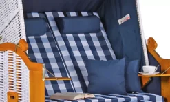 Strandkorb Baltic PE Weiß Dessin Karo Blau -Schemel Shop strandkorb baltic weiss uni karo blau sc00447 2