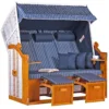 Strandkorb Baltic Dreisitzer PE Weiß Dessin Royal Blau -Schemel Shop strandkorb dreisitzer natur weiss royal blau sc00771
