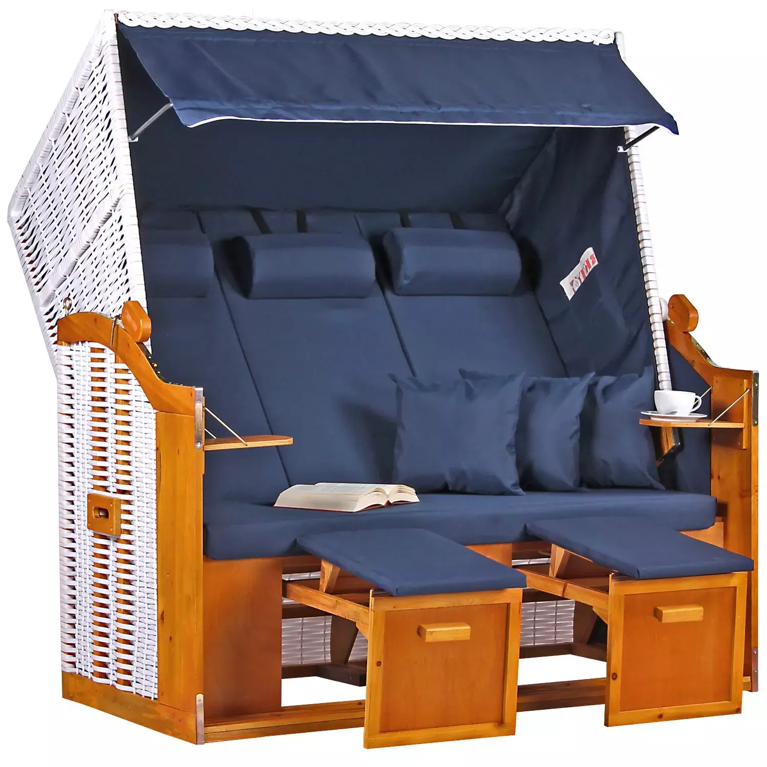 Strandkorb Baltic Dreisitzer PE Weiß Dessin Uni Blau 3 Strandkorb Baltic Dreisitzer PE Weiß Dessin Uni Blau