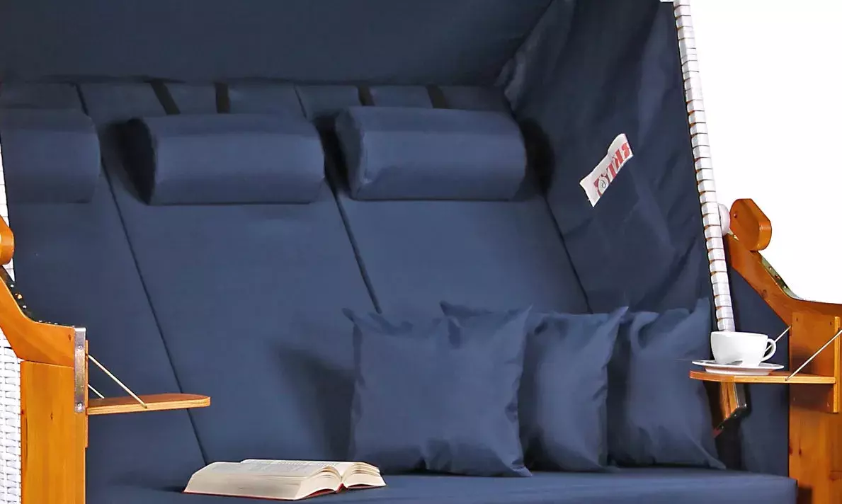 Strandkorb Baltic Dreisitzer PE Weiß Dessin Uni Blau 4 Strandkorb Baltic Dreisitzer PE Weiß Dessin Uni Blau – Bild 2