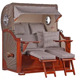 Strandkorb Norderney Mahagoni Bullauge PE Grey Dessin 501