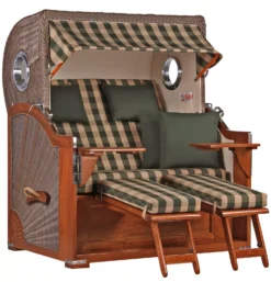 Strandkorb Norderney Mahagoni Bullauge PE Grey Dessin 506