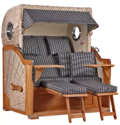 Strandkorb Norderney Teak Bullauge PE Shell Dessin 500