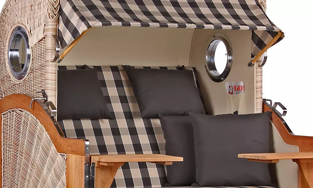 Strandkorb Norderney Teak Bullauge PE Shell Dessin 505 4 Strandkorb Norderney Teak Bullauge PE Shell Dessin 505 – Bild 2