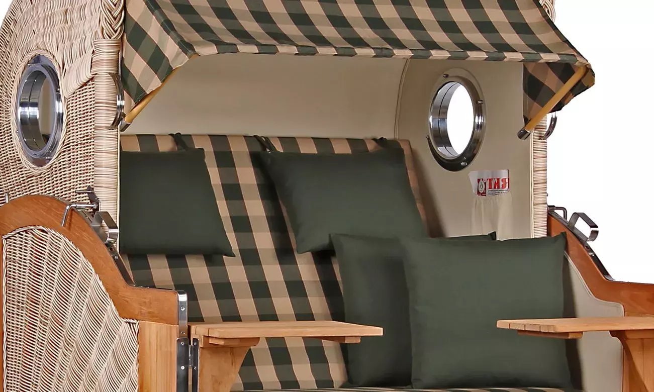 Strandkorb Norderney Teak Bullauge PE Shell Dessin 506 4 Strandkorb Norderney Teak Bullauge PE Shell Dessin 506 – Bild 2