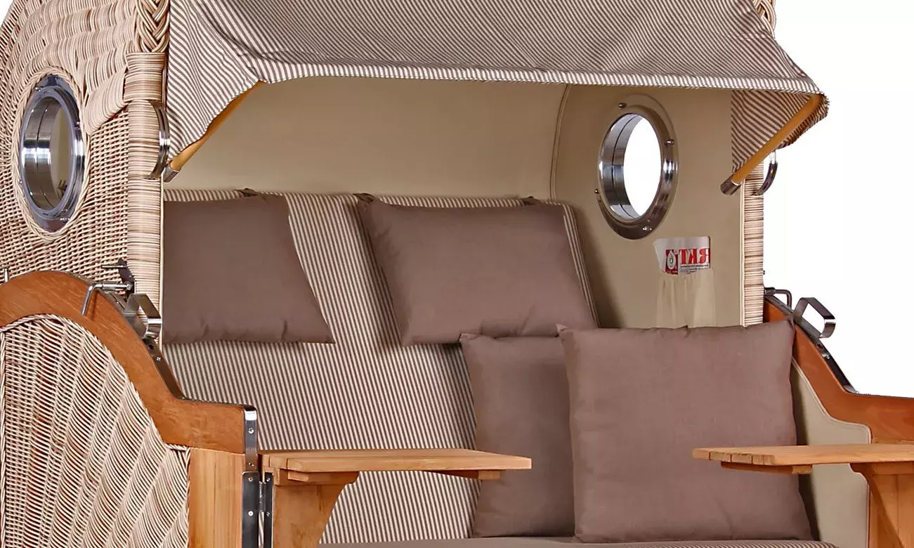 Strandkorb Norderney Teak Bullauge PE Shell Dessin 510 4 Strandkorb Norderney Teak Bullauge PE Shell Dessin 510 – Bild 2